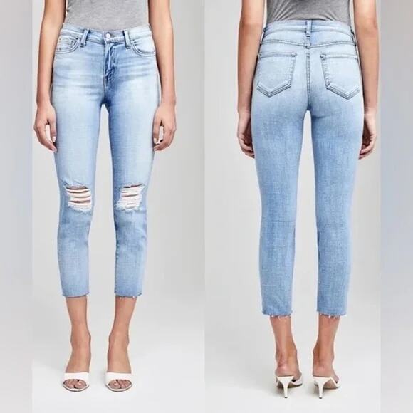 L'AGENCE El Matador High Rise Slim Jeans Size 24 Raw Hem Cropped Distressed Boho - Picture 1 of 10
